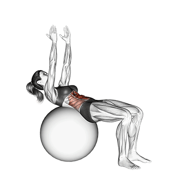 crunch on stability ball arms straight